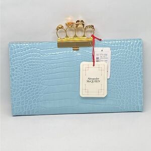 Alexander McQueen Four-Ring Stamped Croc Embossed Clutch Bag